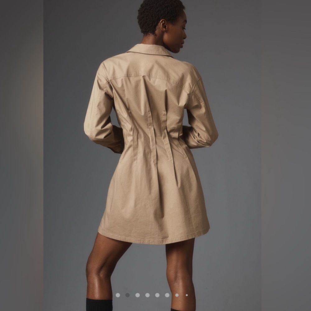 NEW Anthropologie Pilcro Pintuck Mini Shirt Dress Khaki Beige Small Button Front - Picture 4 of 15